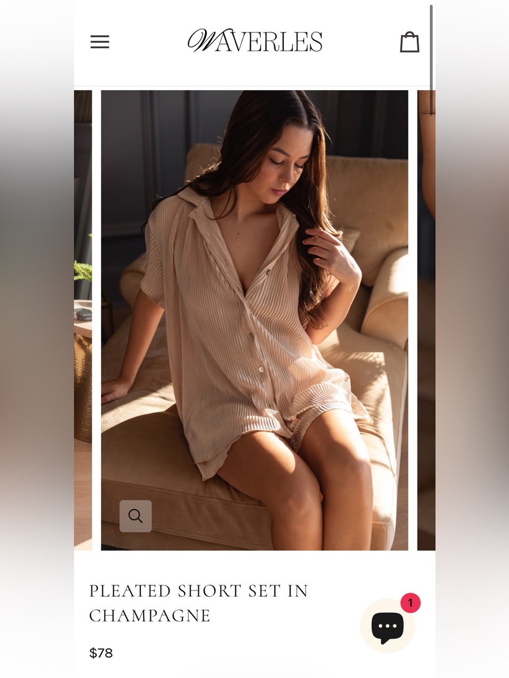 Women's Waverles Champagne Button-Up Ribbed Sleep Set